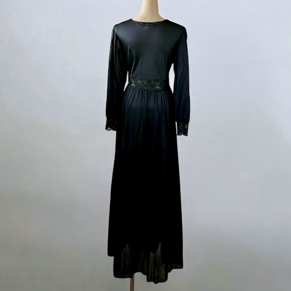 Shadowline Peignor Dressing Robe Lace Silky Nylon Romantic Goth Feminine Large - Picture 7 of 11